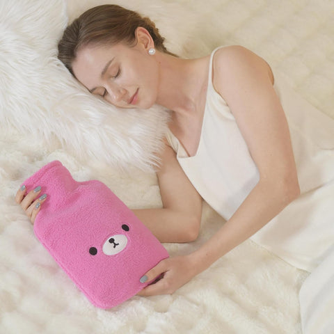 samply Hot Water Bottle with Cute Fleece Cover, 2Liter Water Bag for Hot and Cold Compress