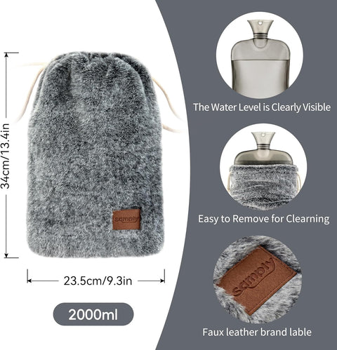 samply Hot Water Bottle with Soft Cover, 2L Hot Water Bag for Menstrual Cramps