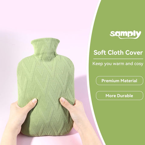 samply Hot Water Bottle with Cover, 2L Hot Water Bag for Hot and Cold Compress