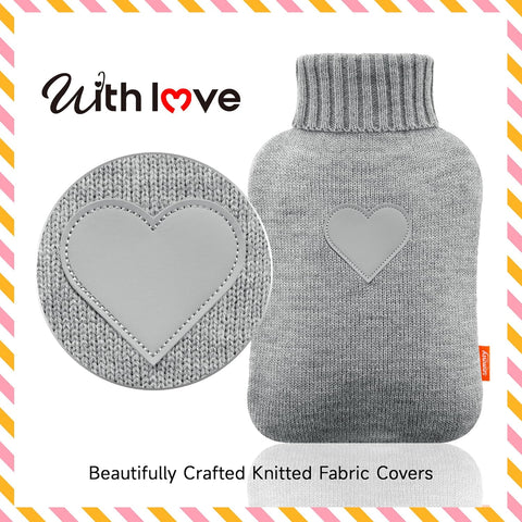 samply 2L Hot Water Bottle with 2 Knitted Covers for Hand Feet Warmer, Birthday ldeas Gifts (Grey&Khaki)