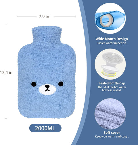 samply Hot Water Bottle with Cute Fleece Cover, 2Liter Water Bag for Hot and Cold Compress