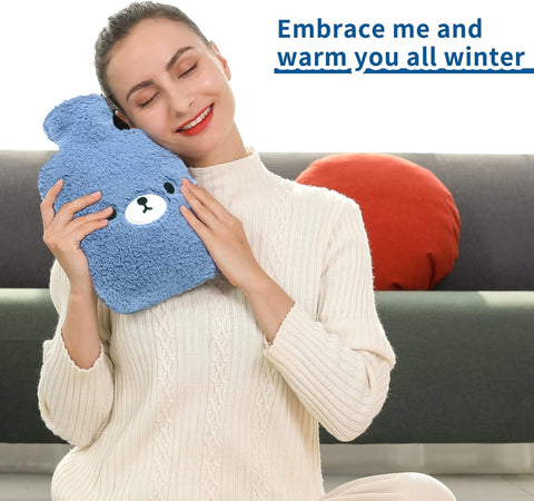 samply Hot Water Bottle with Cute Fleece Cover, 2Liter Water Bag for Hot and Cold Compress