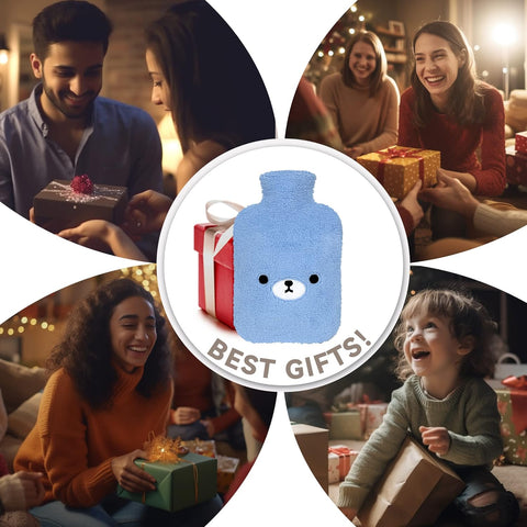 samply Hot Water Bottle with Cute Fleece Cover, 2Liter Water Bag for Hot and Cold Compress