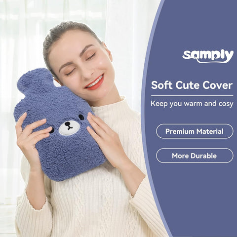 samply Hot Water Bottle with Cute Fleece Cover, 2Liter Water Bag for Hot and Cold Compress