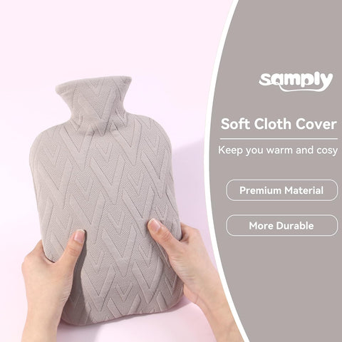 samply Hot Water Bottle with Cover, 2L Hot Water Bag for Hot and Cold Compress