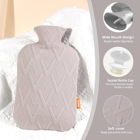 samply Hot Water Bottle with Cover, 2L Hot Water Bag for Hot and Cold Compress