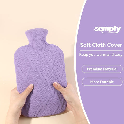 samply Hot Water Bottle with Cover, 2L Hot Water Bag for Hot and Cold Compress