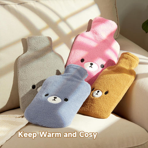 samply Hot Water Bottle with Cute Fleece Cover, 2Liter Water Bag for Hot and Cold Compress