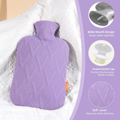 samply Hot Water Bottle with Cover, 2L Hot Water Bag for Hot and Cold Compress