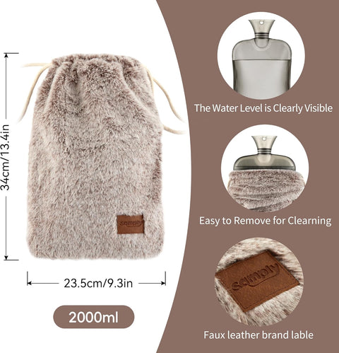 samply Hot Water Bottle with Soft Cover, 2L Hot Water Bag for Menstrual Cramps