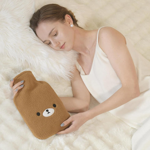 samply Hot Water Bottle with Cute Fleece Cover, 2Liter Water Bag for Hot and Cold Compress