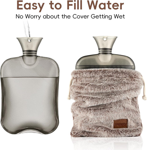 samply Hot Water Bottle with Soft Cover, 2L Hot Water Bag for Menstrual Cramps