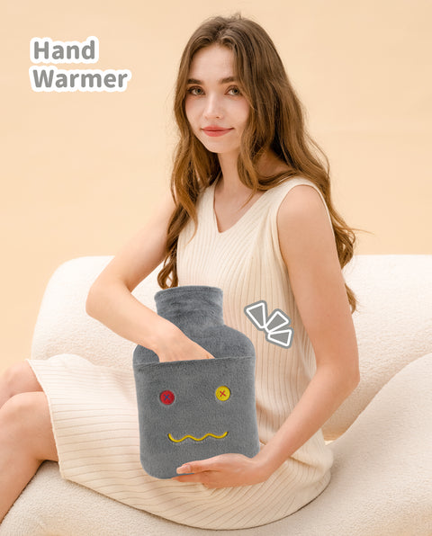 samply 2Pcs 2L Hot Water Bottle with Cute Fleece Cover