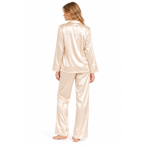 samply Women’s Satin Pajama Set, Long Sleeve Button Down Sleepwear with Pants
