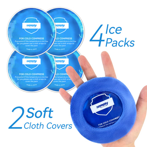 samply Small Gel Ice Packs for Boo Boos,4 Pack Mini Round Ice Packs with 2 Covers for Cold Compress