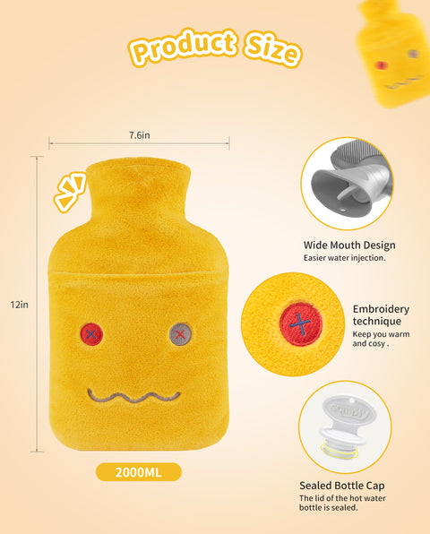 samply 2Pcs 2L Hot Water Bottle with Cute Fleece Cover