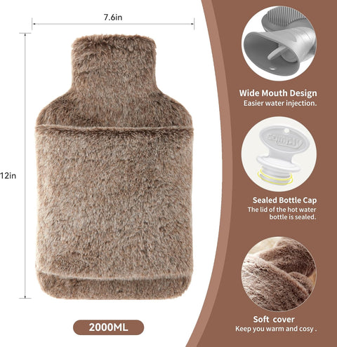 samply Hot Water Bottle with Cover - 2L Hot Water Bag with Hand Pocket, for Hand Feet Warmer