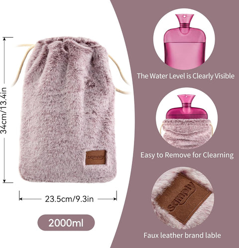 samply Hot Water Bottle with Soft Cover, 2L Hot Water Bag for Menstrual Cramps