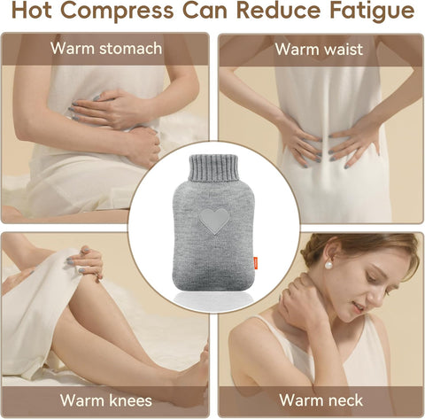 samply 2L Hot Water Bottle with 2 Knitted Covers for Hand Feet Warmer,  Birthday ldeas Gifts (Grey&Khaki)