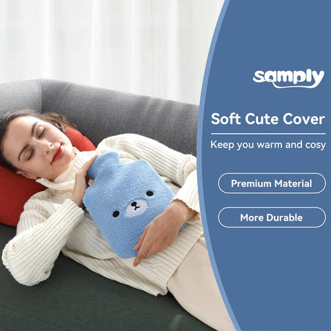 samply Hot Water Bottle with Cute Fleece Cover, 2Liter Water Bag for Hot and Cold Compress